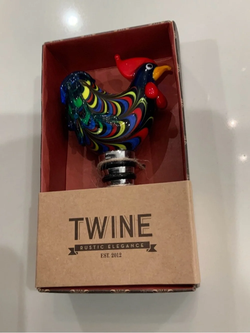 New Twine Country Cottage Glass Rooster Wine Bottle Stopper House Warming Gift